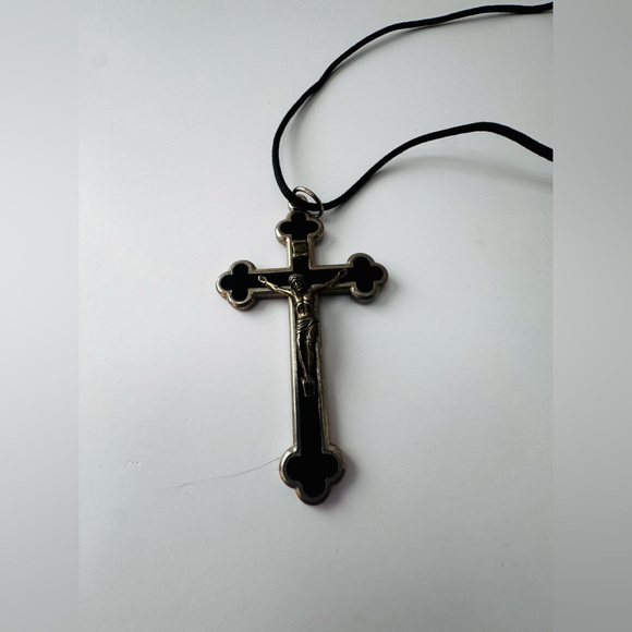 Black Cross Necklace- brand unknown- gently used - Picture 2 of 4